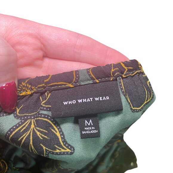 Who What Wear Green Floral Ruffle Sleeve Peplum Blouse - Picture 5 of 6